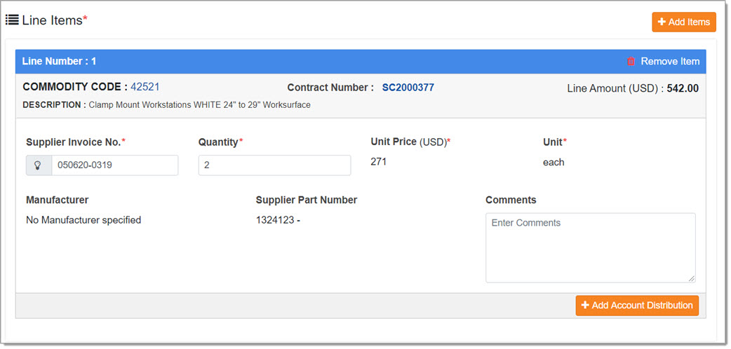 Payment Voucher Completed Line Item